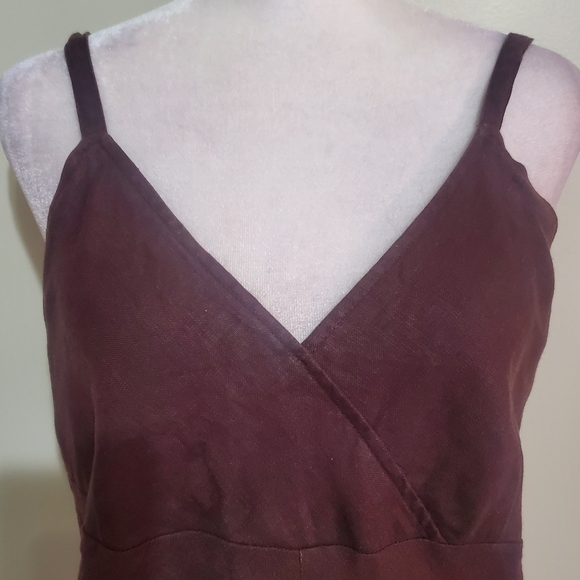 Old Navy Y2K 100% Linen brown sleeveless empire waist side slits maxi dress 8 - Picture 5 of 9